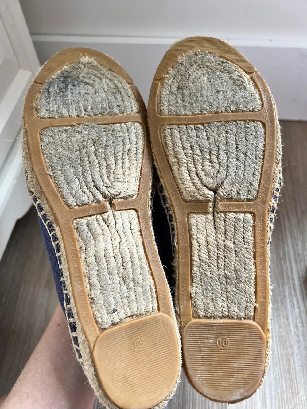 Tory Burch Canvas Espadrille Flats Navy Blue Logo Slip On Shoes Women’s 10